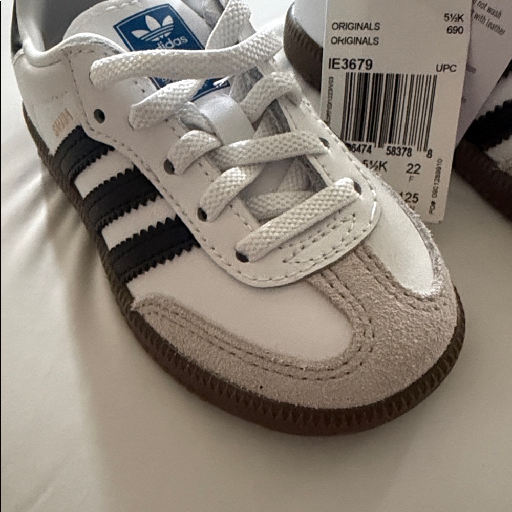 adidas Kids Samba OG White with Black Stripes Sneakers - Picture 2 of 4